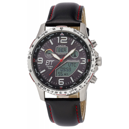 ETT Eco Tech Time EGT-11573-21L Funk-Solar Herrenuhr Professional Worldtimer Schwarz