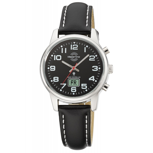 Master Time MTLA-10819-22L Funkarmbanduhr für Damen mit Lederband Schwarz