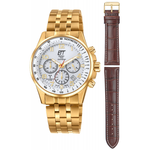 ETT Eco Tech Time EGS-11614-42M Herren Funk-Solaruhr Professional 2 Bänder Goldfarben