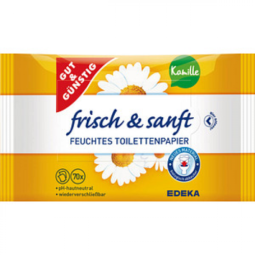 GUT&GÜNSTIG Feuchtes Toilettenpapier frisch & sanft 1-lagig, 2x 70 Tücher