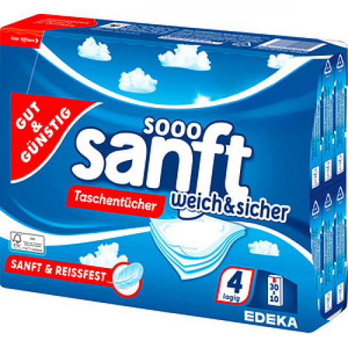 GUT&GÜNSTIG Taschentücher sanft weich & sicher 4-lagig weiß, 30x 10 Tücher