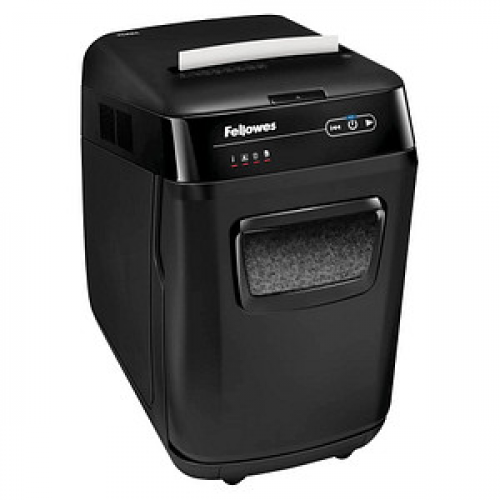 AKTION: Fellowes AutoMax 200M Aktenvernichter mit Partikelschnitt P-5, 2 x 14 mm, bis 180 Blatt, schwarz mit CashBack