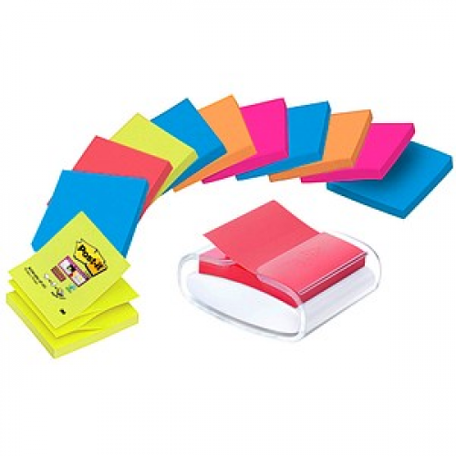 AKTION: Post-it® Super Sticky Z-Notes Bora Bora + Bangkok-Collection Haftnotizen-Set extrastark farbsortiert, 12 Blöcke + GRATIS Spender