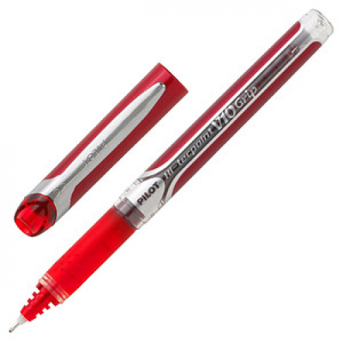 PILOT Hi-Tecpoint Grip V10 Tintenroller rot/transparent 0,7 mm, Schreibfarbe: rot, 1 St.