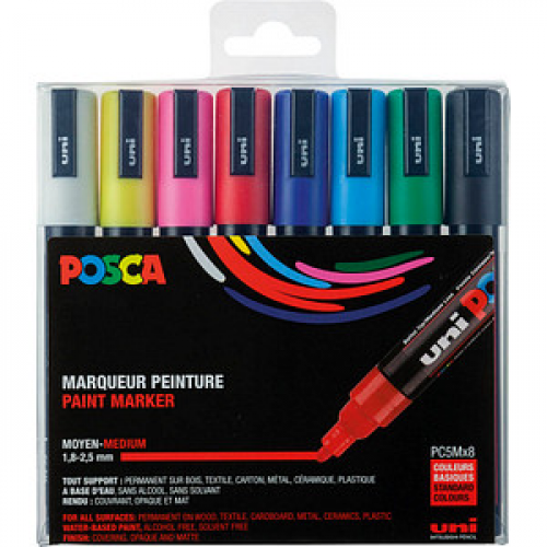 uni-ball POSCA PC-5M Acrylstift farbsortiert 1,8 - 2,5 mm, 8 St.