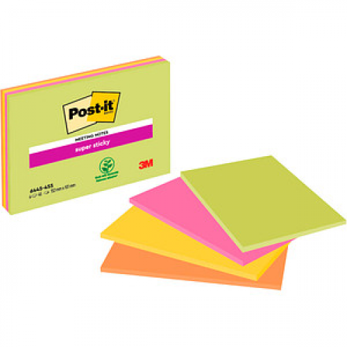 Post-it® Super Sticky Meeting Notes Haftnotizen extrastark 6445-4SS farbsortiert, 4 Blöcke