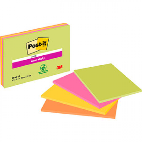 Post-it® Super Sticky Meeting Notes Haftnotizen extrastark 6845-SSP farbsortiert, 4 Blöcke