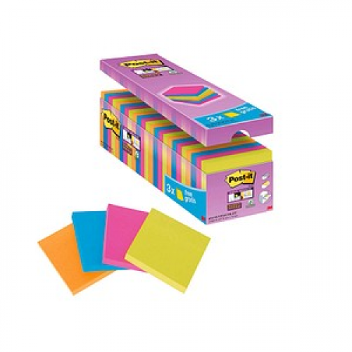 21 + 3 GRATIS: Post-it® Super Sticky Notes Haftnotizen farbsortiert, 21 Blöcke + GRATIS 3 Blöcke