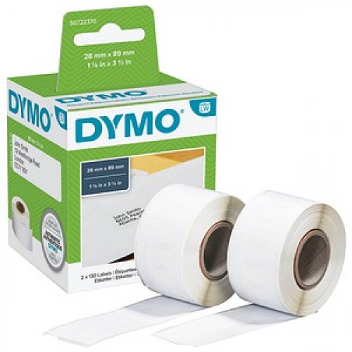 DYMO Etikettenrollen für Etikettendrucker S0722370 weiß, 28,0 x 89,0 mm, 2 x 130 Etiketten