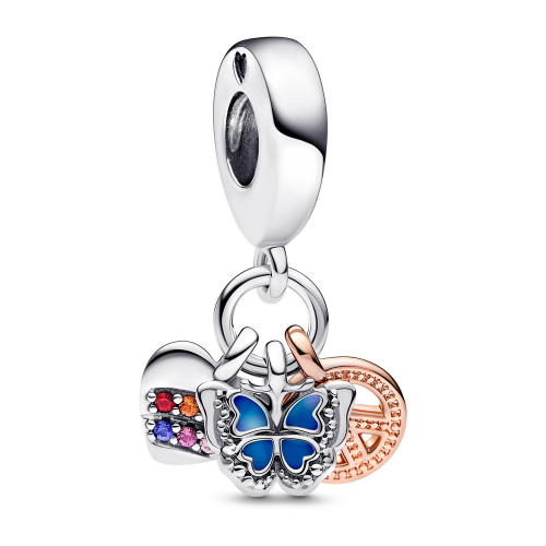 Pandora 782572C01 Charm-Anhänger Herz, Schmetterling und Friedenszeichen