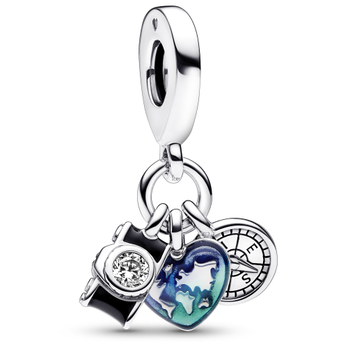 Pandora 792703C01 Charm-Anhänger Kamera, Herz & Kompass