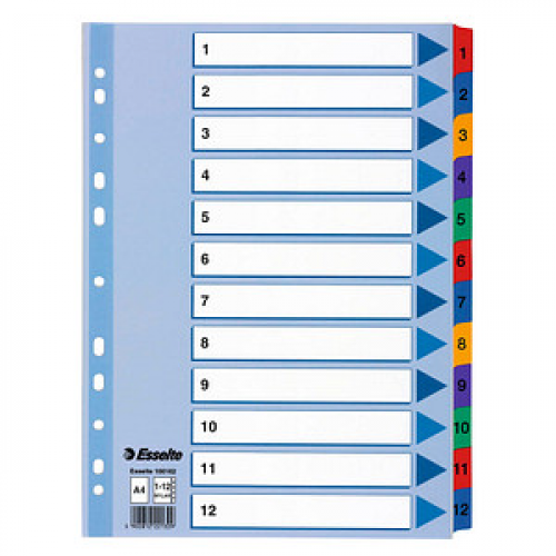 Esselte Ordnerregister Vollformat 1-12 farbig 12-teilig, 1 Satz