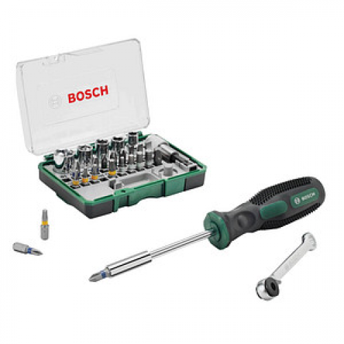 BOSCH Mini-Ratsche + Handschraubendreher Bit-Set, 27-teilig