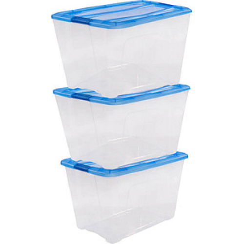 3 IRIS Ohyama Clear NTB Aufbewahrungsboxen 3x 60,0 l transparent, blau 39,5 x 57,5 x 52,5 cm