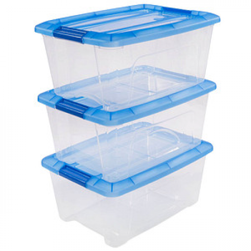 3 IRIS Ohyama Clear NTB Aufbewahrungsboxen 3x 15,0 l transparent, blau 29,0 x 39,5 x 26,0 cm