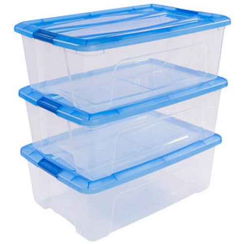 3 IRIS Ohyama Clear NTB Aufbewahrungsboxen 3x 30,0 l transparent, blau 39,5 x 57,5 x 29,5 cm