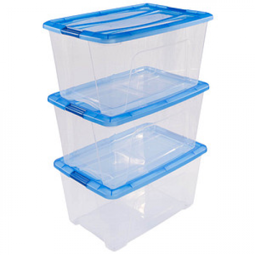 3 IRIS Ohyama Clear NTB Aufbewahrungsboxen 3x 45,0 l transparent, blau 39,5 x 57,5 x 40,0 cm