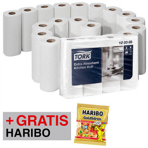 AKTION: TORK Küchenrollen Premium 3-lagig, 5x 4 Rollen + GRATIS HARIBO Goldbären Fruchtgummi 175,0 g