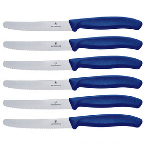 6 VICTORINOX Gemüsemesser silber, blau glänzend, poliert, Klinge: 10,0 cm