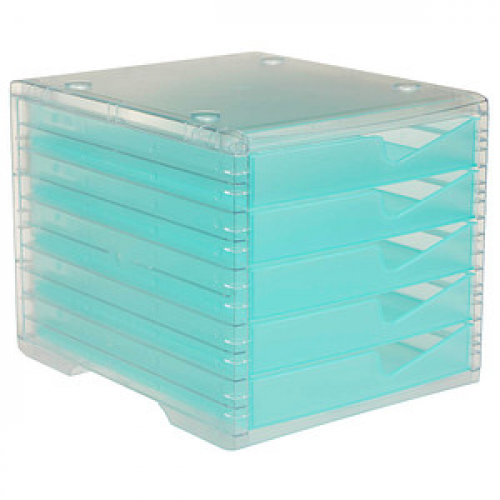 styro Schubladenbox styroswingbox light  aqua 275-8430.25224, DIN C4 mit 5 Schubladen