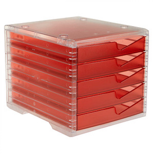 styro Schubladenbox styroswingbox light  cranberry 275-8430.22224, DIN C4 mit 5 Schubladen