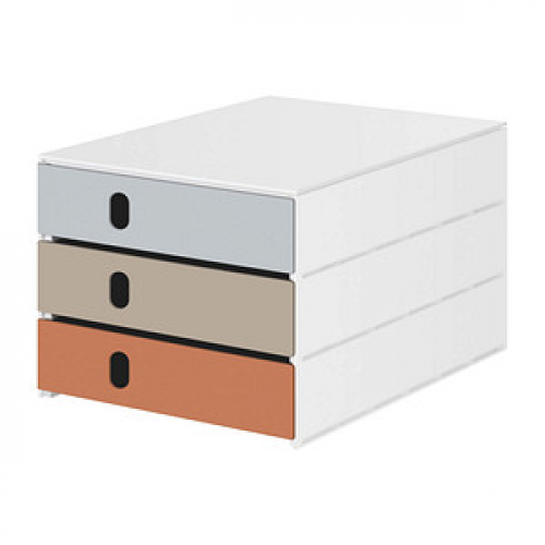 styro Schubladenbox styroval pro feelings, Pebbles  grau, beige, orangebraun 14-8050.Pe, DIN C4 mit 3 Schubladen