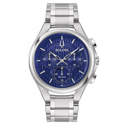 Bulova 96A302 Herrenarmbanduhr Chronograph Curv Stahl/Blau