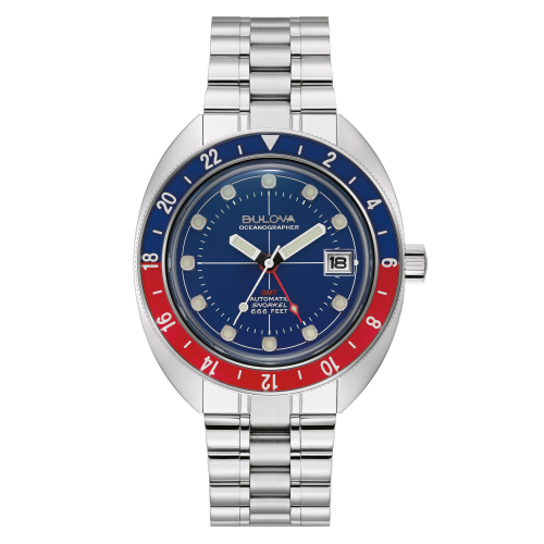 Bulova 96B405 Herrenuhr Automatik GMT Blau/Rot Oceanographer