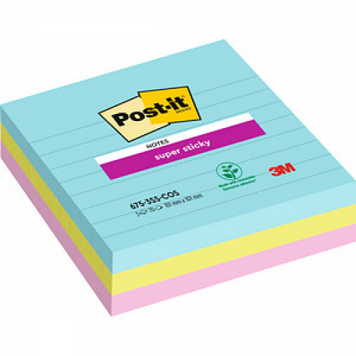 Post-it® Super Sticky Miami Haftnotizen extrastark farbsortiert, 3 Blöcke