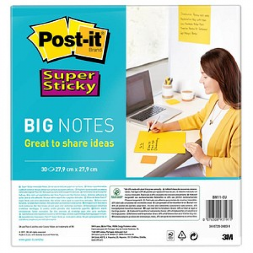 Post-it® Super Sticky Big Notes Jumbo-Haftnotizen extrastark BN11-EU gelb, 1 Block