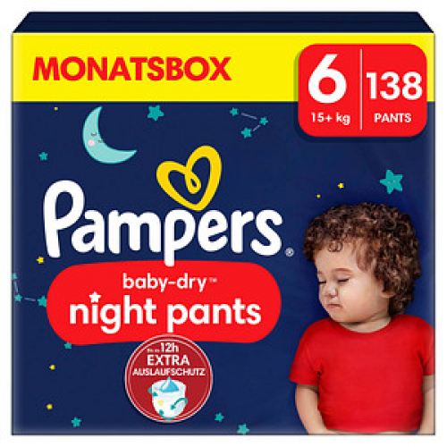 Pampers® Windeln Monatsbox baby-dry™ night pants Größe Gr.6 (15+ kg) für Kids und Teens (4-12 Jahre), 138 St.