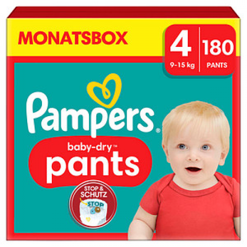 Pampers® Windeln baby-dry™ Monatsbox Größe Gr.4 (9-15 kg) für Babys und Kleinkinder (4-18 Monate), 180 St.