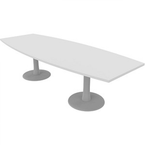 Quadrifoglio Konferenztisch Idea+ weiß Tonnenform, Säulenfuß silber, 280,0 x 80,0 - 110,0 x 74,0 cm