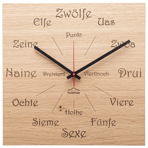 Huamet CH51-A-1605 Holz-Wanduhr Dialekt Eiche Eckig