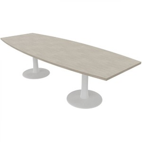 Quadrifoglio Konferenztisch Idea+ beton Tonnenform, Säulenfuß weiß, 280,0 x 80,0 - 110,0 x 74,0 cm