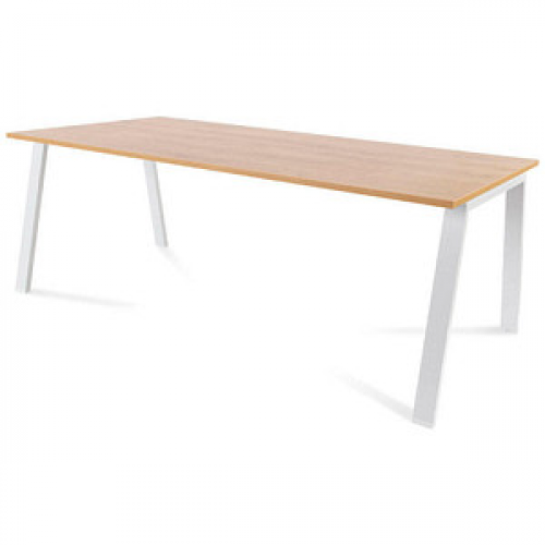 rocada BLANCA höhenverstellbarer Schreibtisch eiche/weiß rechteckig, 4-Fuß-Gestell weiß 200,0 x 100,0 cm