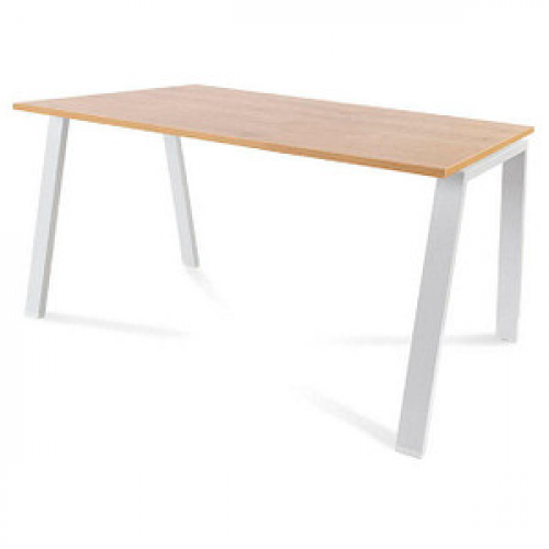 rocada BLANCA höhenverstellbarer Schreibtisch eiche/weiß rechteckig, 4-Fuß-Gestell weiß 140,0 x 80,0 cm