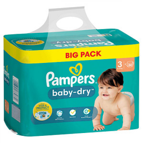 Pampers® Windeln baby-dry™ BIG PACK  Größe Gr.3 (6-10 kg) für Babys und Kleinkinder (4-18 Monate), 68 St.