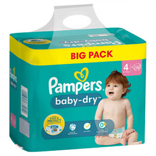 Pampers® Windeln baby-dry™ BIG PACK  Größe Gr.4 (9-14 kg) für Babys und Kleinkinder (4-18 Monate), 70 St.