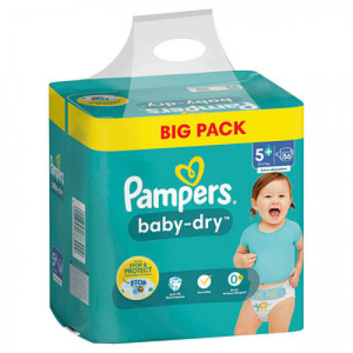 Pampers® Windeln baby-dry™ BIG PACK  Größe Gr.5+ (12-17 kg) für Babys und Kleinkinder (4-18 Monate), 48 St.