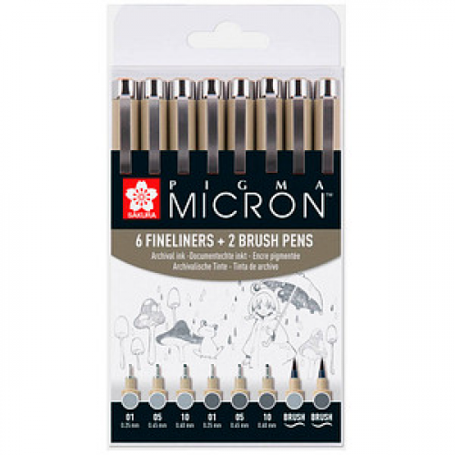 Sakura Pigma Micron Fineliner-Set farbsortiert 0,25 + 0,45 + 0,60 mm, 8 St.