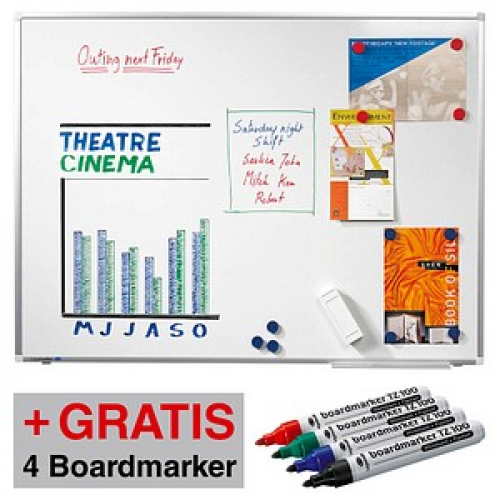 AKTION: Legamaster Whiteboard PREMIUM PLUS 150,0 x 100,0 cm weiß emaillierter Stahl + GRATIS 4 Boardmarker TZ 100 farbsortiert