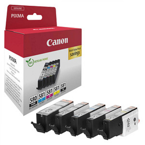 Canon PGI-580 PGBK/CLI-581 BK/C/M/Y  schwarz, cyan, magenta, gelb Druckerpatronen, 5er-Set