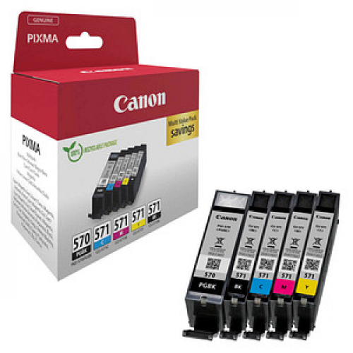 Canon PGI-570 PGBK + CLI-571 BK/C/M/Y  2x schwarz, cyan, magenta, gelb Druckerpatronen, 5er-Set