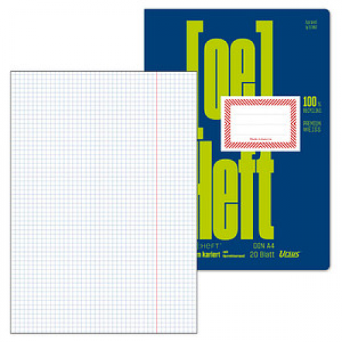 Ursus Schulheft OE Recycling Lineatur 18 kariert DIN A4 Korrekturrand, 20 Blatt