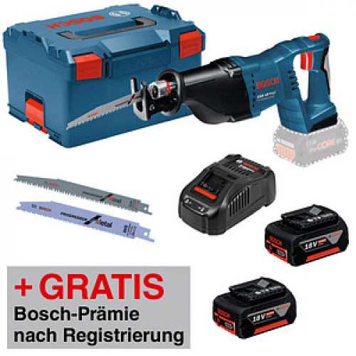 AKTION: BOSCH Professional GSA 18 V-LI Akku-Säbelsäge 18,0 V, mit 2 Akkus mit Prämie nach Registrierung