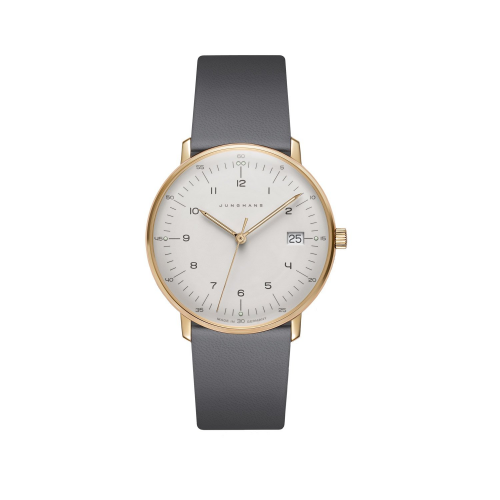 Junghans 47/7854.02 max bill Damenuhr mit Saphirglas Grau/Goldfarben