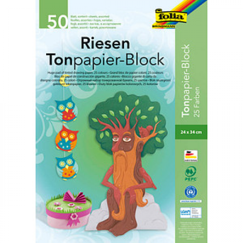 folia Tonpapier Riesen-Block farbsortiert 130 g/qm 50 Blatt