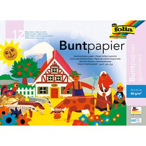 folia Buntpapier gummiert farbsortiert 80 g/qm 12 Blatt