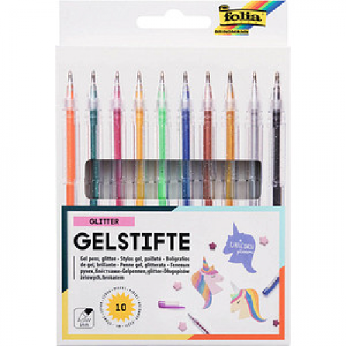 folia Glitter Gelschreiber-Set transparent 1,0 mm, Schreibfarbe: farbsortiert, 10 St.